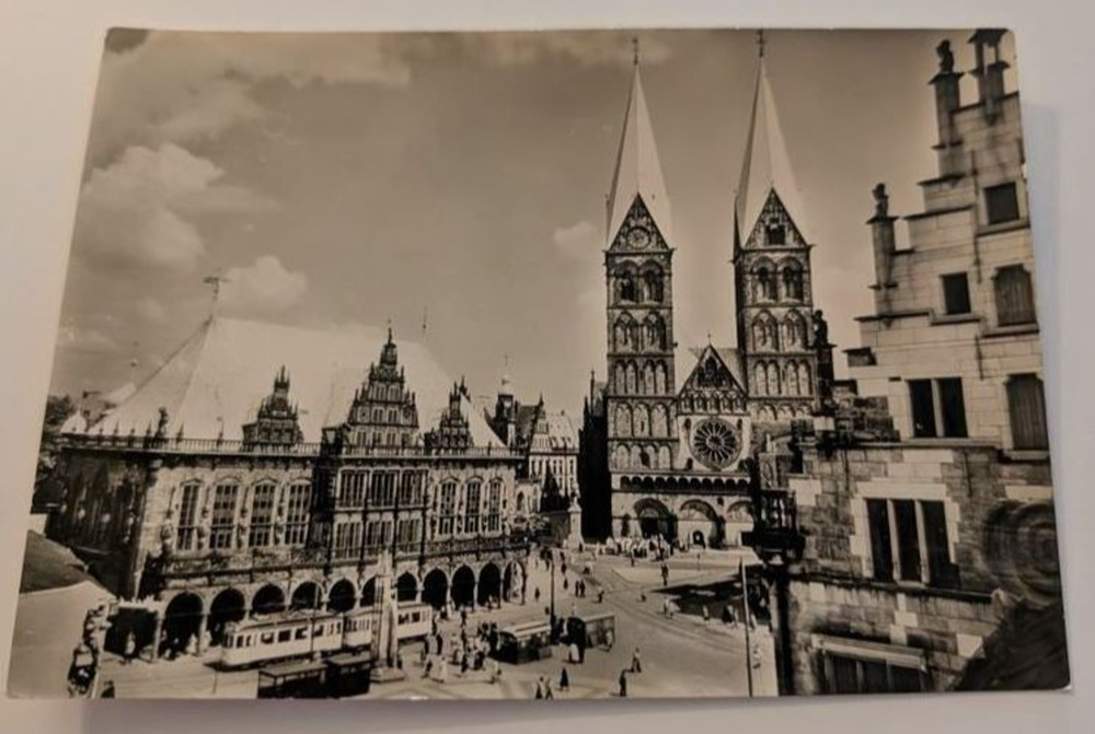 Vintage Old Postcard Cathedral Town Hall Bremen Germany Church Real Photo Scene